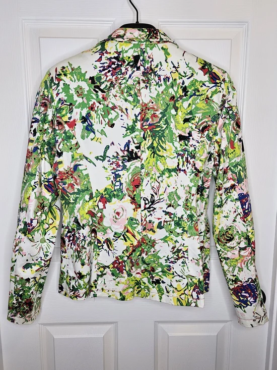 NWOT Liz Claiborne Women's White Floral Blazer Size M Red Lining Colorful Jacket - Picture 12 of 15